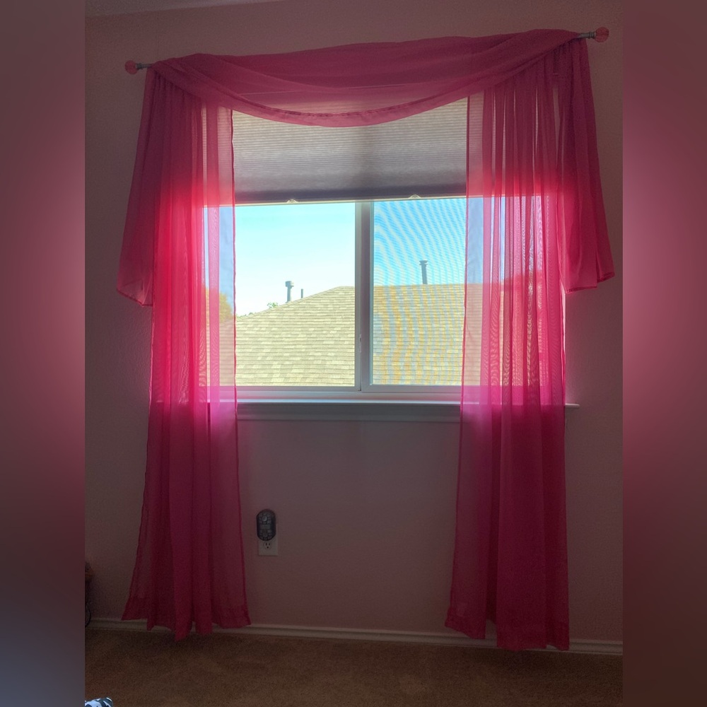3-piece Fuchsia Sheer Curtain Panel and Valance 56x84